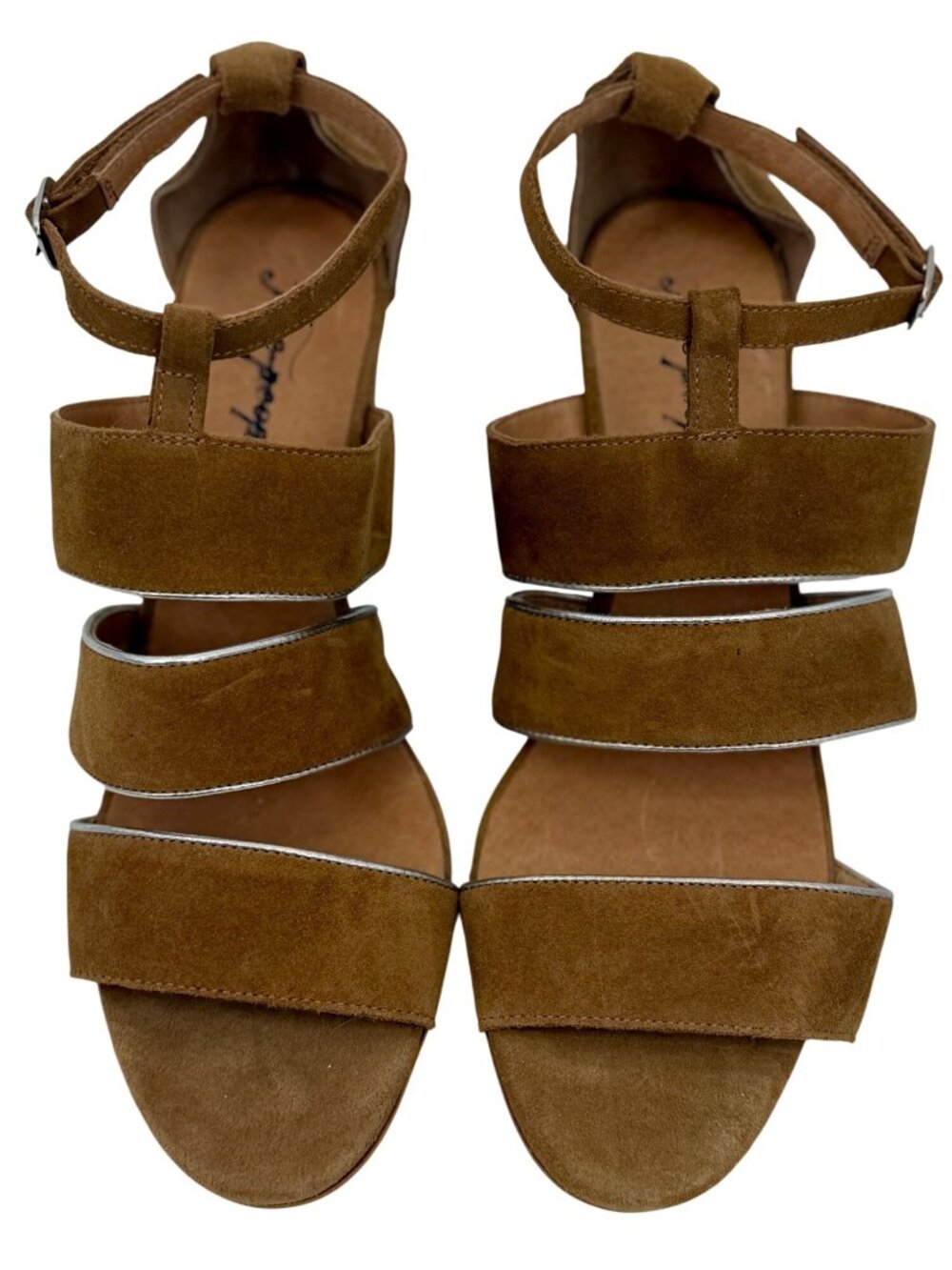 Free People Tan Suede Strappy Open-Toe Wedge Sandals 10 | Boho Grunge Festival - Picture 2 of 14